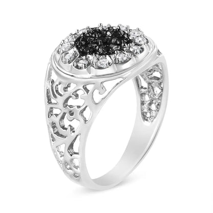 .925 Sterling Silver 1/4 Cttw White and Black Treated Diamond Halo Cluster Ring for Men (i-j Color I3 Clarity) - Fine