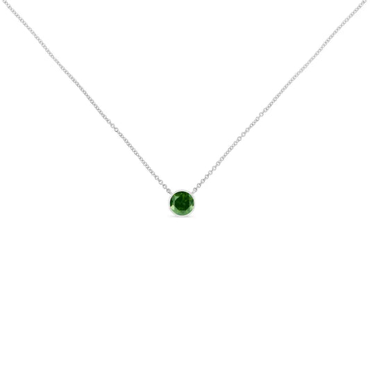 .925 Sterling Silver 1/5 Cttw Bezel Set Solitaire Treated Green Diamond 18’’ Pendant Necklace (treated Color I2-i3