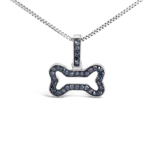 .925 Sterling Silver 1/5 Cttw Blue Diamond Dog Bone Pendant Necklace (blue Color I1-i2 Clarity) - 18’’ - Fine