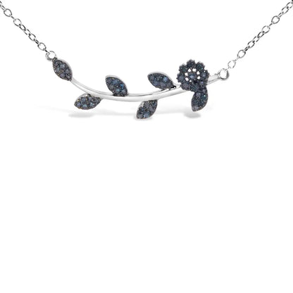 .925 Sterling Silver 1/5 Cttw Blue Diamond Leaf and Branch Pendant Necklace (h-i Color Si1-si2 Clarity) -18’’