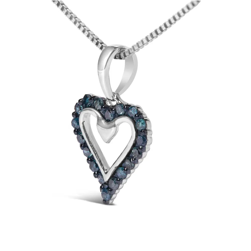 .925 Sterling Silver 1/5 Cttw Blue Diamond Open Heart Pendant Necklace (i-j Color I2-i3 Clarity) - 18’’ Inches