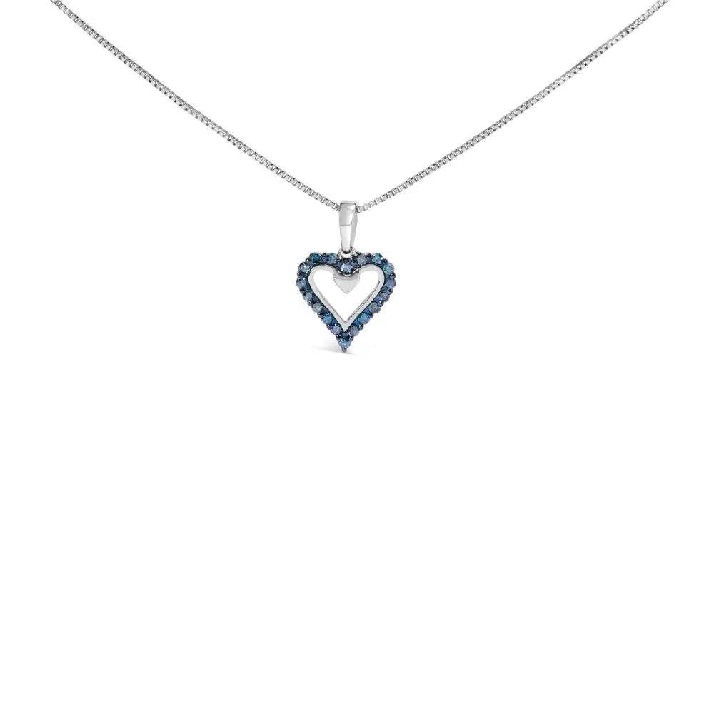 .925 Sterling Silver 1/5 Cttw Blue Diamond Open Heart Pendant Necklace (i-j Color I2-i3 Clarity) - 18’’ Inches