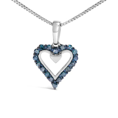 .925 Sterling Silver 1/5 Cttw Blue Diamond Open Heart Pendant Necklace (i-j Color I2-i3 Clarity) - 18’’ Inches