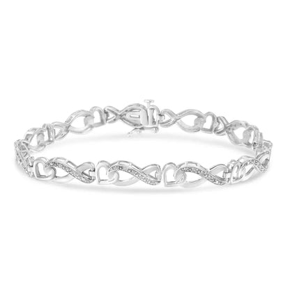 .925 Sterling Silver 1/5 Cttw Diamond 7” Infinity Heart Tennis Bracelet (h-i Color I2-i3 Clarity) - Fine Jewelry