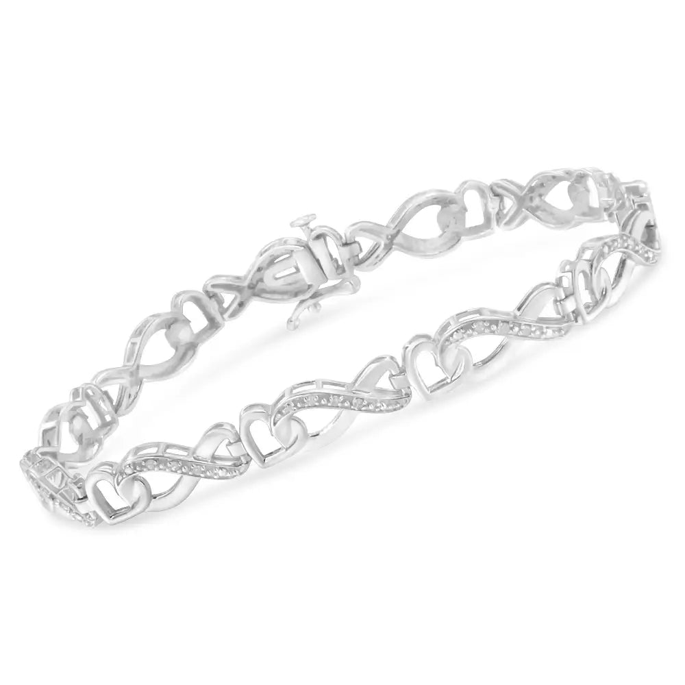 .925 Sterling Silver 1/5 Cttw Diamond 7” Infinity Heart Tennis Bracelet (h-i Color I2-i3 Clarity) - Fine Jewelry