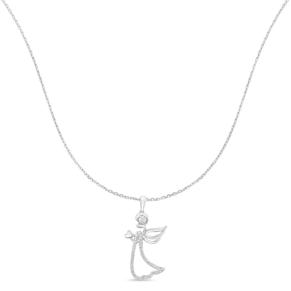 .925 Sterling Silver 1/5 Cttw Diamond Angel Pendant Necklace (h-i I1-i2) - Fine Jewelry us Direct