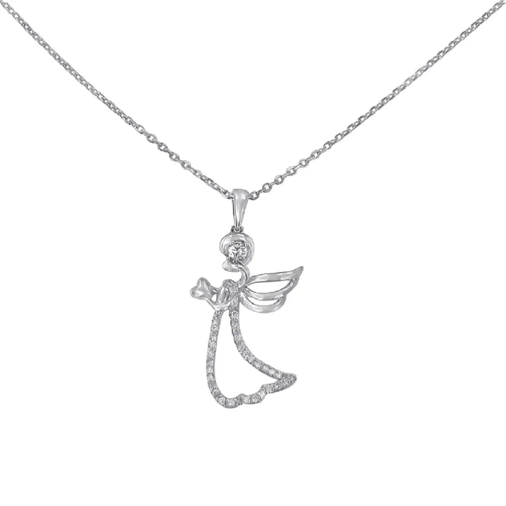 .925 Sterling Silver 1/5 Cttw Diamond Angel Pendant Necklace (h-i I1-i2) - Fine Jewelry us Direct