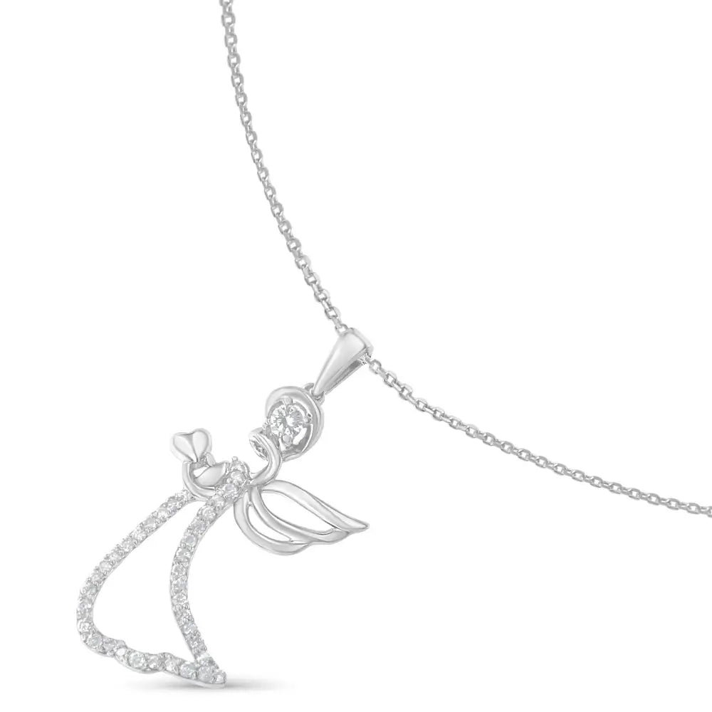 .925 Sterling Silver 1/5 Cttw Diamond Angel Pendant Necklace (h-i I1-i2) - Fine Jewelry us Direct