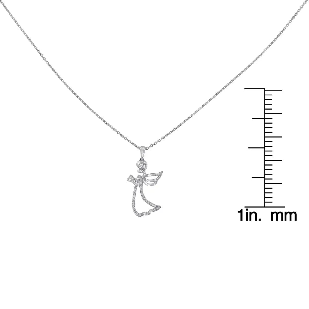 .925 Sterling Silver 1/5 Cttw Diamond Angel Pendant Necklace (h-i I1-i2) - Fine Jewelry us Direct