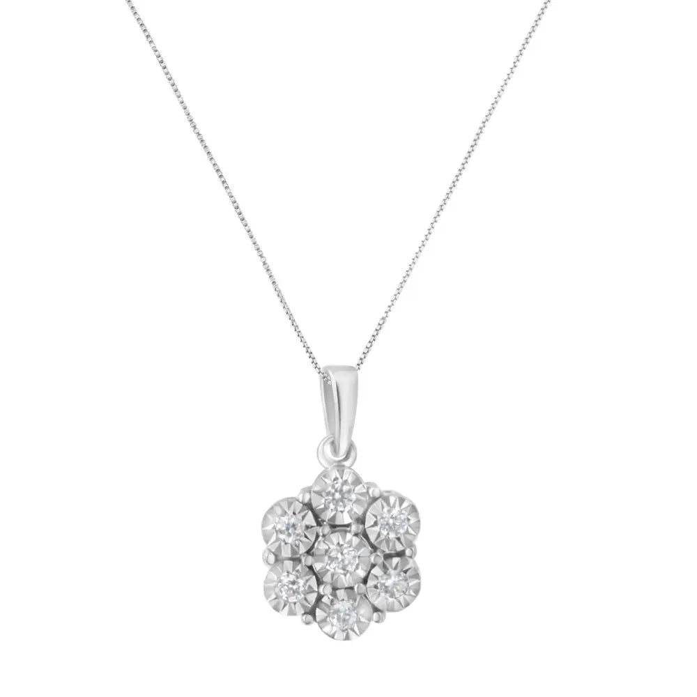 .925 Sterling Silver 1/5 Cttw Diamond Flower Pendant Necklace (i-j I1-i2) - Fine Jewelry us Direct