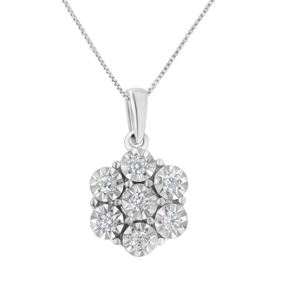 .925 Sterling Silver 1/5 Cttw Diamond Flower Pendant Necklace (i-j I1-i2) - Fine Jewelry us Direct