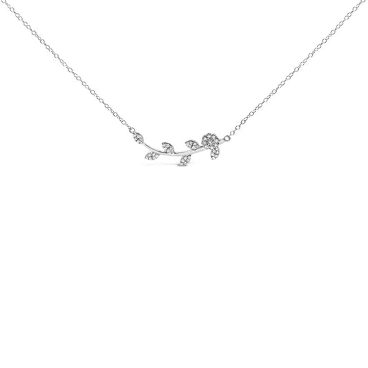 .925 Sterling Silver 1/5 Cttw Diamond Leaf and Branch Pendant Necklace (h-i Color Si1-si2 Clarity) -18’’ - Fine