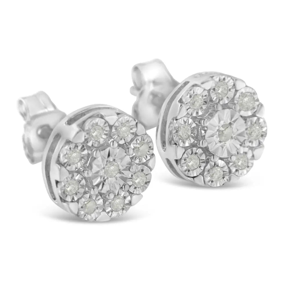 .925 Sterling Silver 1/5 Cttw Diamond Miracle-set Floral Cluster Push Back Stud Earrings (i-j Color I2-i3 Clarity)