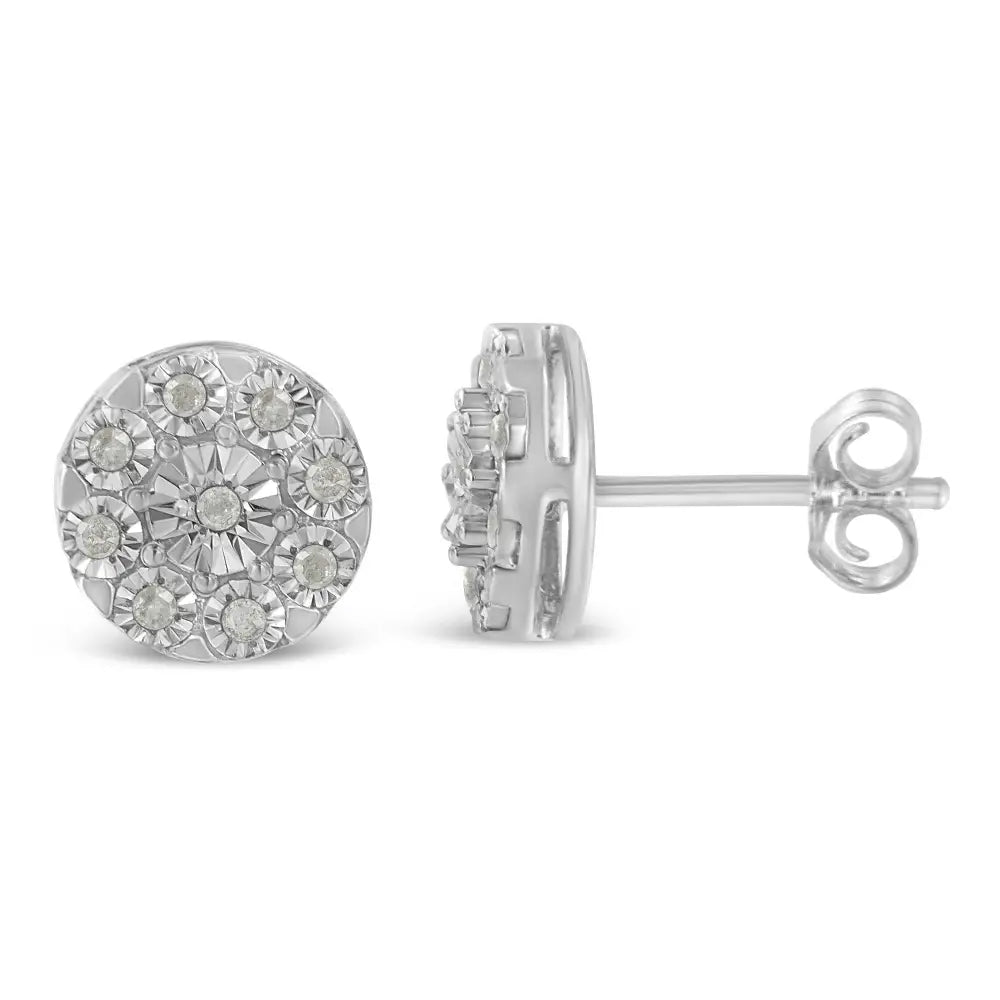 .925 Sterling Silver 1/5 Cttw Diamond Miracle-set Floral Cluster Push Back Stud Earrings (i-j Color I2-i3 Clarity)