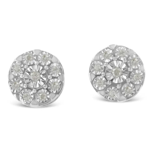 .925 Sterling Silver 1/5 Cttw Diamond Miracle-set Floral Cluster Push Back Stud Earrings (i-j Color I2-i3 Clarity)