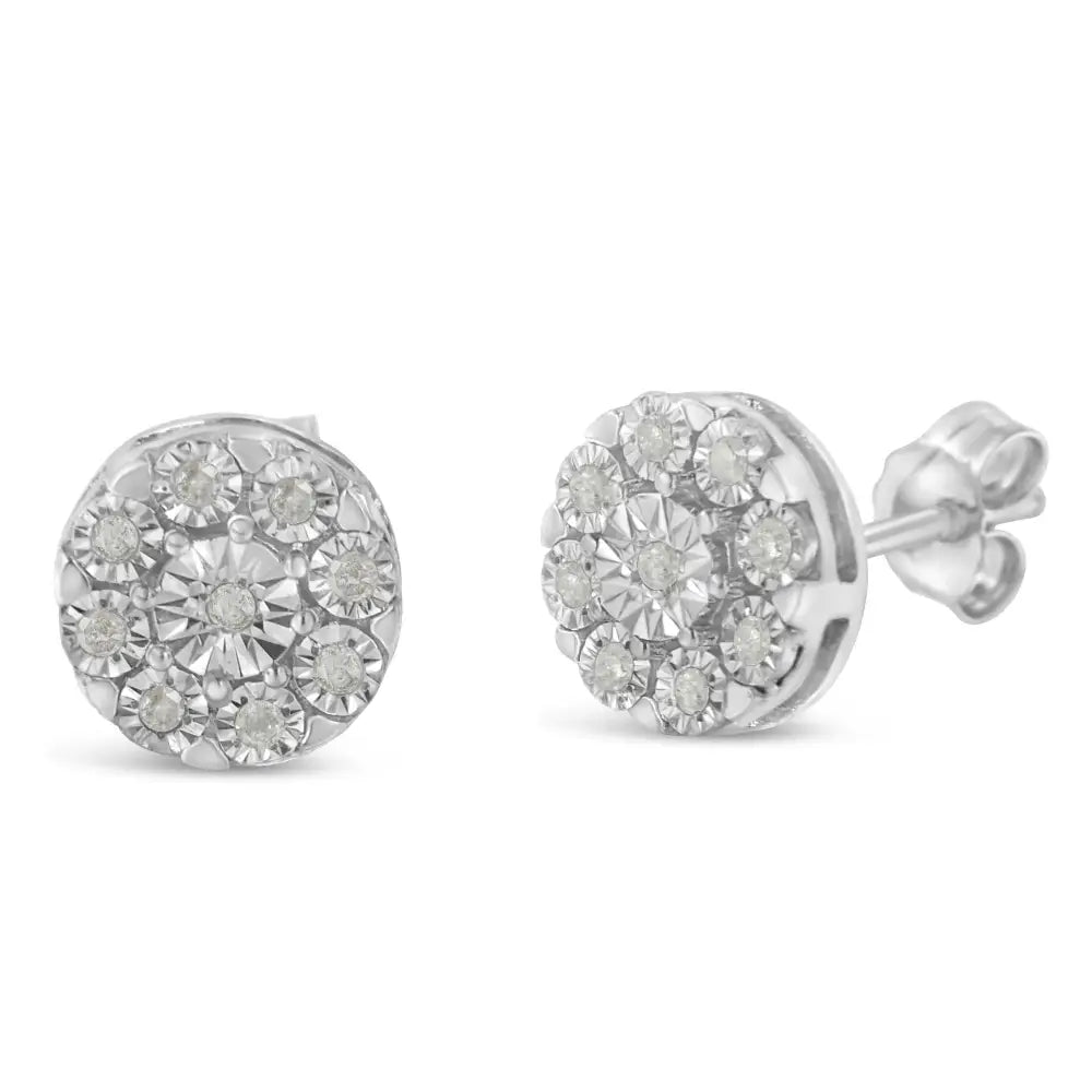 .925 Sterling Silver 1/5 Cttw Diamond Miracle-set Floral Cluster Push Back Stud Earrings (i-j Color I2-i3 Clarity)