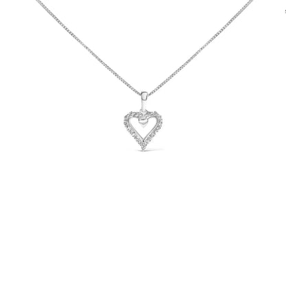 .925 Sterling Silver 1/5 Cttw Diamond Open Heart Pendant Necklace (i-j Color I2-i3 Clarity) - 18’’ Inches - Fine