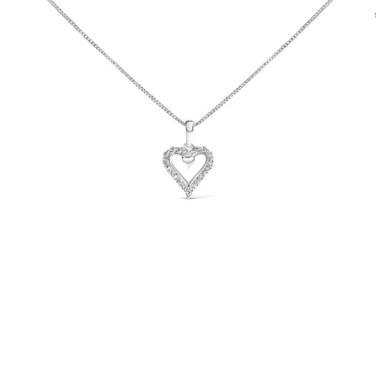 .925 Sterling Silver 1/5 Cttw Diamond Open Heart Pendant Necklace (i-j Color I2-i3 Clarity) - 18’’ Inches - Fine