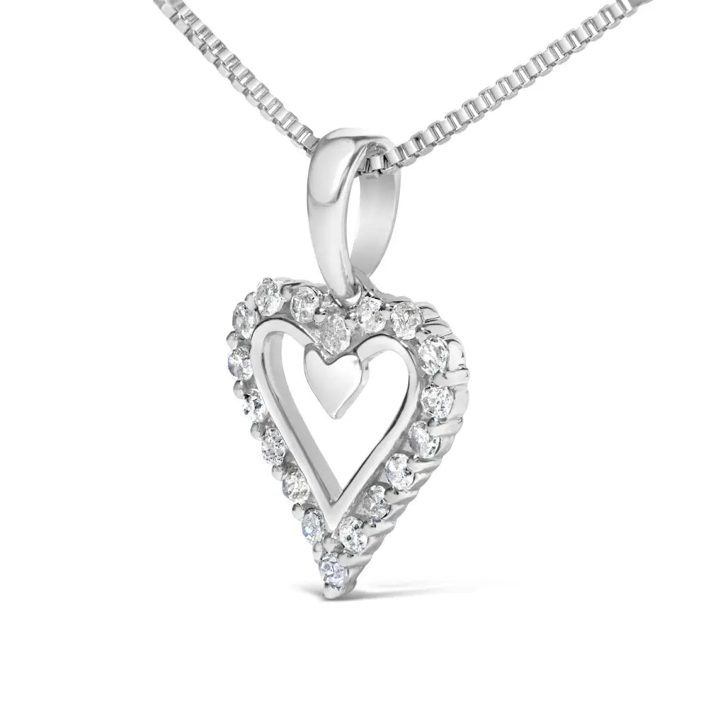 .925 Sterling Silver 1/5 Cttw Diamond Open Heart Pendant Necklace (i-j Color I2-i3 Clarity) - 18’’ Inches - Fine