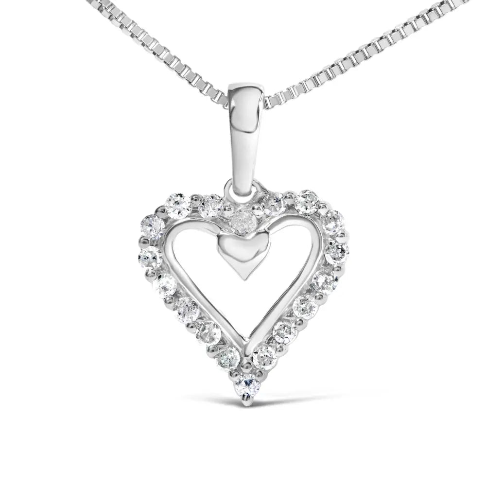 .925 Sterling Silver 1/5 Cttw Diamond Open Heart Pendant Necklace (i-j Color I2-i3 Clarity) - 18’’ Inches - Fine