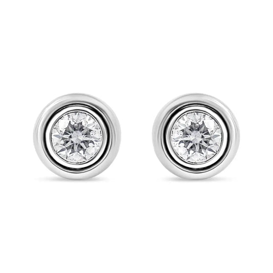 .925 Sterling Silver 1/5 Cttw Lab-grown Round Brilliant-cut Diamond Modern Bezel-set Stud Earring (f-g Color Vs2-si1