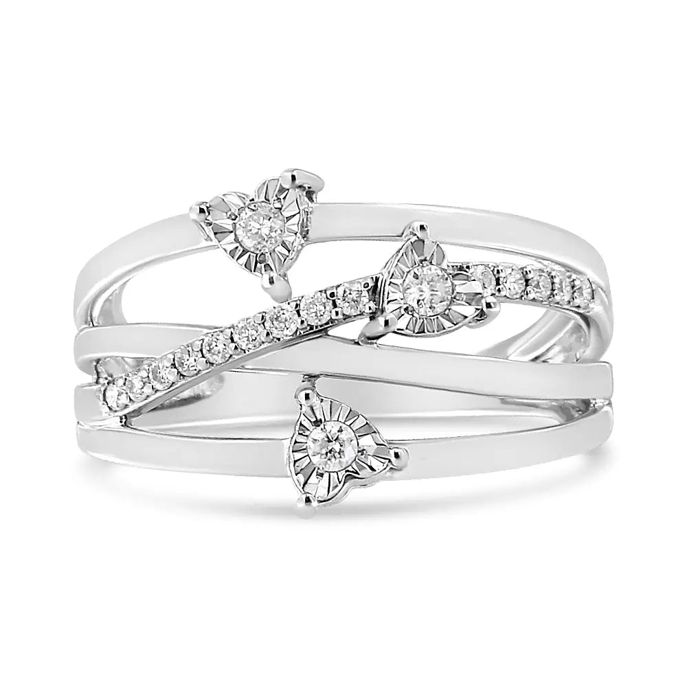 .925 Sterling Silver 1/5 Cttw Miracle-set Diamond Heart Cross-over Bypass Ring (i-j Color I2-i3 Clarity) - Fine Jewelry