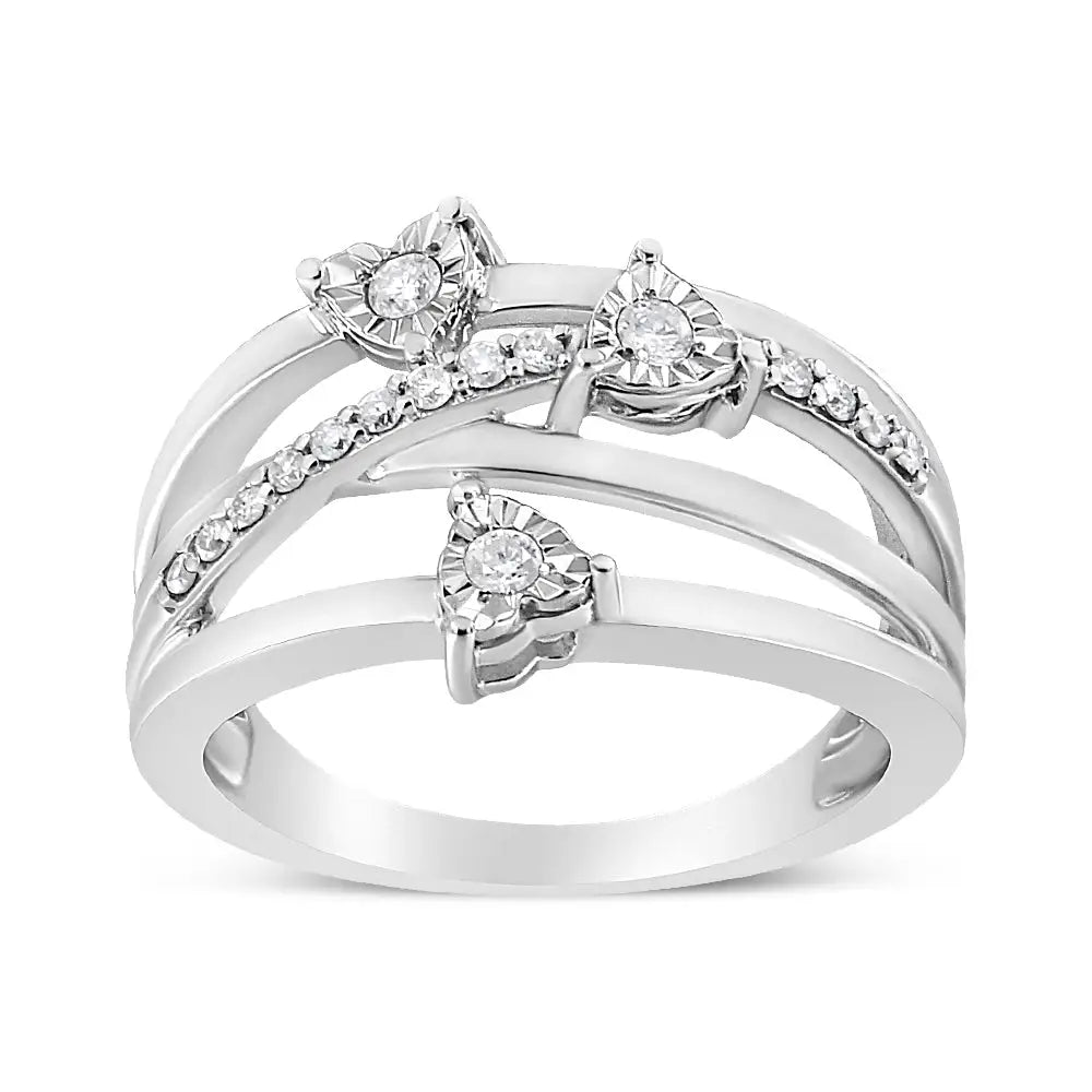 .925 Sterling Silver 1/5 Cttw Miracle-set Diamond Heart Cross-over Bypass Ring (i-j Color I2-i3 Clarity) - Fine Jewelry