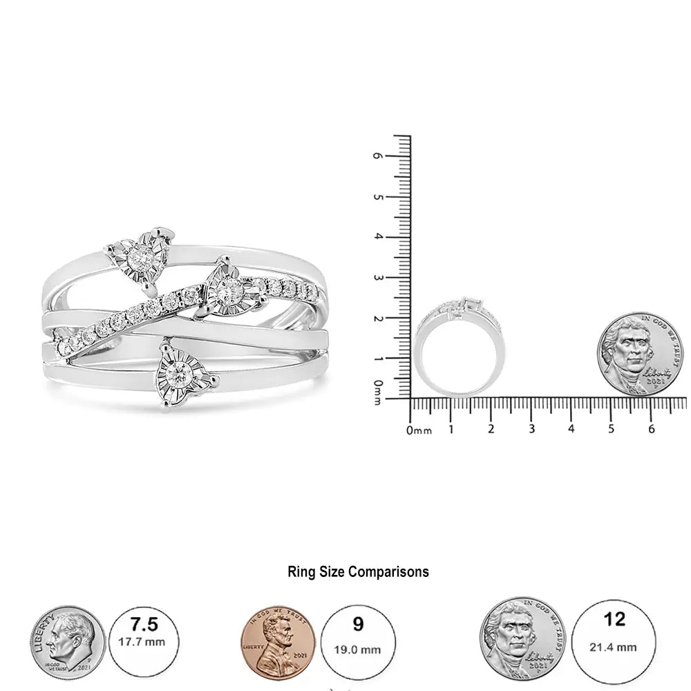 .925 Sterling Silver 1/5 Cttw Miracle-set Diamond Heart Cross-over Bypass Ring (i-j Color I2-i3 Clarity) - Fine Jewelry