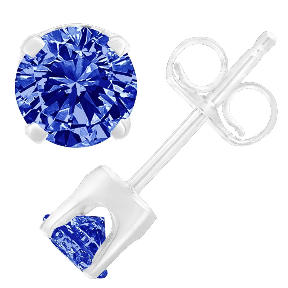 .925 Sterling Silver 1/5 Cttw Round Brilliant-cut Blue Diamond Classic 4-prong Stud Earrings (fancy Color-enhanced