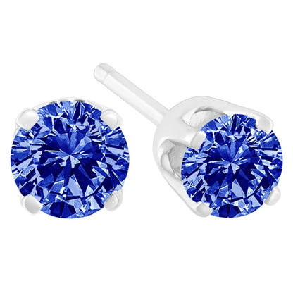 .925 Sterling Silver 1/5 Cttw Round Brilliant-cut Blue Diamond Classic 4-prong Stud Earrings (fancy Color-enhanced