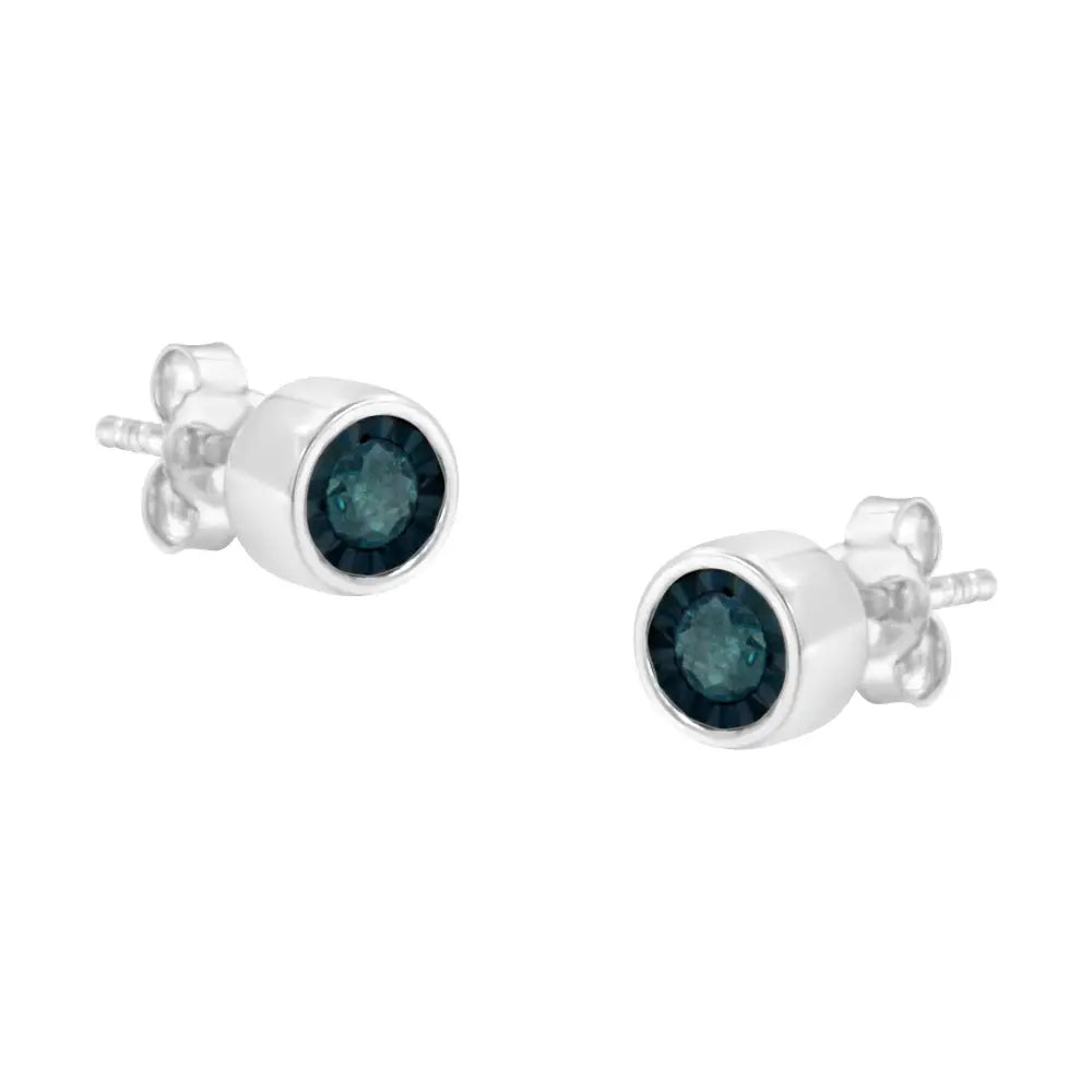 .925 Sterling Silver 1/5 Cttw Round Brilliant-cut Blue Diamond Miracle-set Stud Earrings (fancy Color-enhanced I2-i3