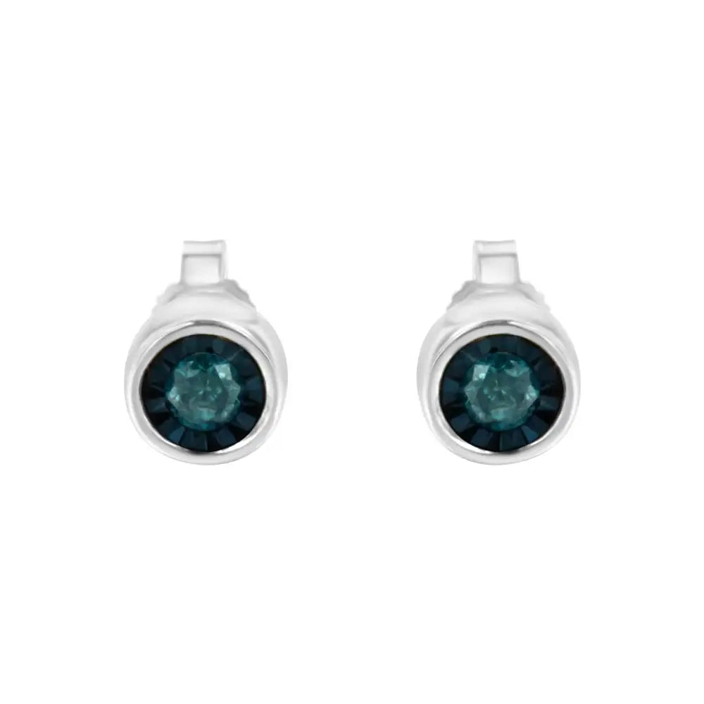 .925 Sterling Silver 1/5 Cttw Round Brilliant-cut Blue Diamond Miracle-set Stud Earrings (fancy Color-enhanced I2-i3