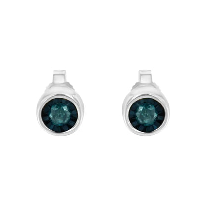 .925 Sterling Silver 1/5 Cttw Round Brilliant-cut Blue Diamond Miracle-set Stud Earrings (fancy Color-enhanced I2-i3