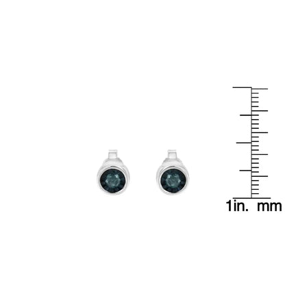 .925 Sterling Silver 1/5 Cttw Round Brilliant-cut Blue Diamond Miracle-set Stud Earrings (fancy Color-enhanced I2-i3