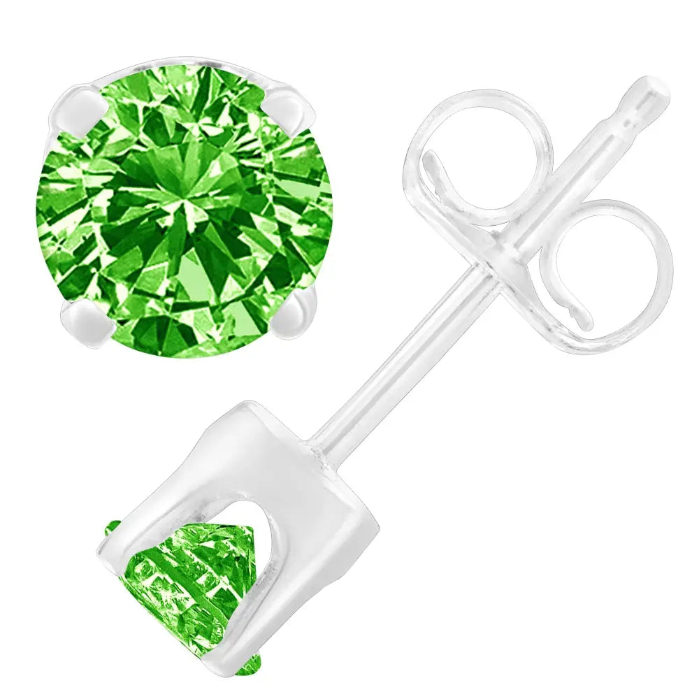 .925 Sterling Silver 1/5 Cttw Round Brilliant-cut Green Diamond Classic 4-prong Stud Earrings (fancy Color-enhanced