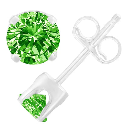 .925 Sterling Silver 1/5 Cttw Round Brilliant-cut Green Diamond Classic 4-prong Stud Earrings (fancy Color-enhanced