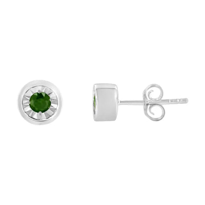 .925 Sterling Silver 1/5 Cttw Round Brilliant-cut Green Diamond Miracle-set Stud Earrings (fancy Color-enhanced I1-i2