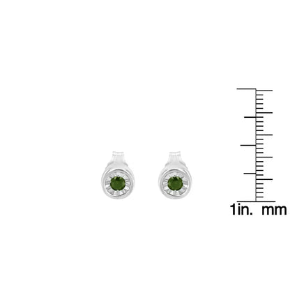 .925 Sterling Silver 1/5 Cttw Round Brilliant-cut Green Diamond Miracle-set Stud Earrings (fancy Color-enhanced I1-i2