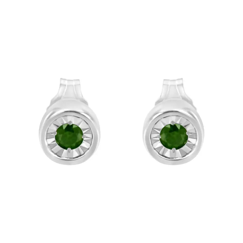 .925 Sterling Silver 1/5 Cttw Round Brilliant-cut Green Diamond Miracle-set Stud Earrings (fancy Color-enhanced I1-i2