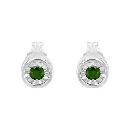 .925 Sterling Silver 1/5 Cttw Round Brilliant-cut Green Diamond Miracle-set Stud Earrings (fancy Color-enhanced I1-i2