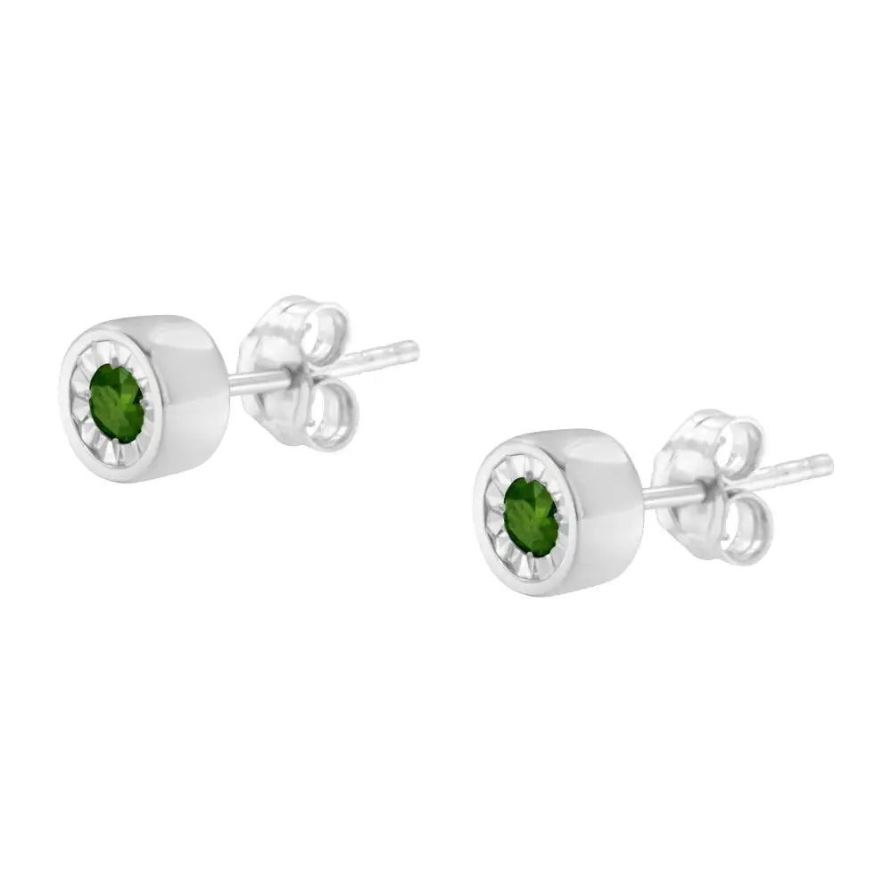 .925 Sterling Silver 1/5 Cttw Round Brilliant-cut Green Diamond Miracle-set Stud Earrings (fancy Color-enhanced I1-i2