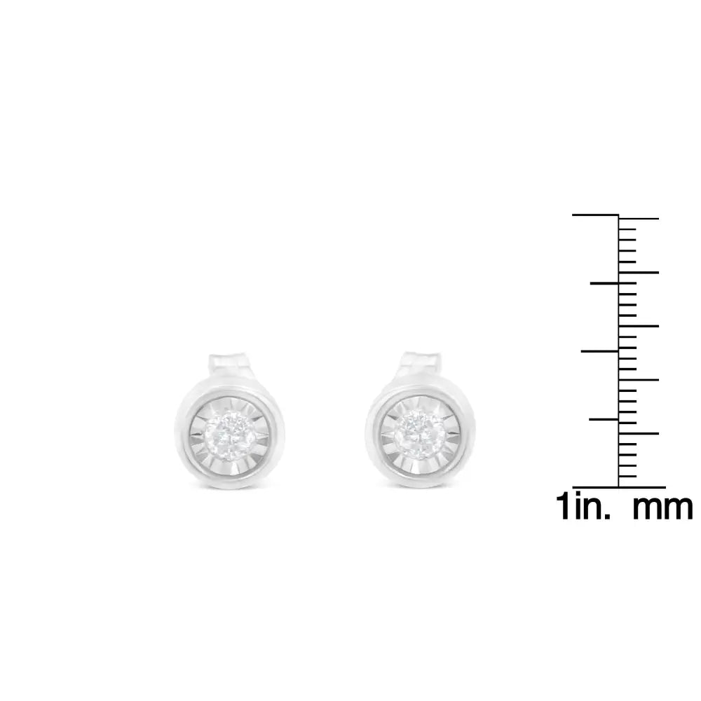 .925 Sterling Silver 1/5 Cttw Round Brilliant-cut Near Colorless Diamond Miracle-set Bezel Barrel Style Stud Earrings