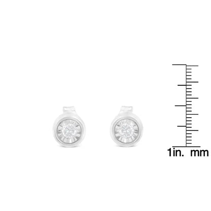 .925 Sterling Silver 1/5 Cttw Round Brilliant-cut Near Colorless Diamond Miracle-set Bezel Barrel Style Stud Earrings