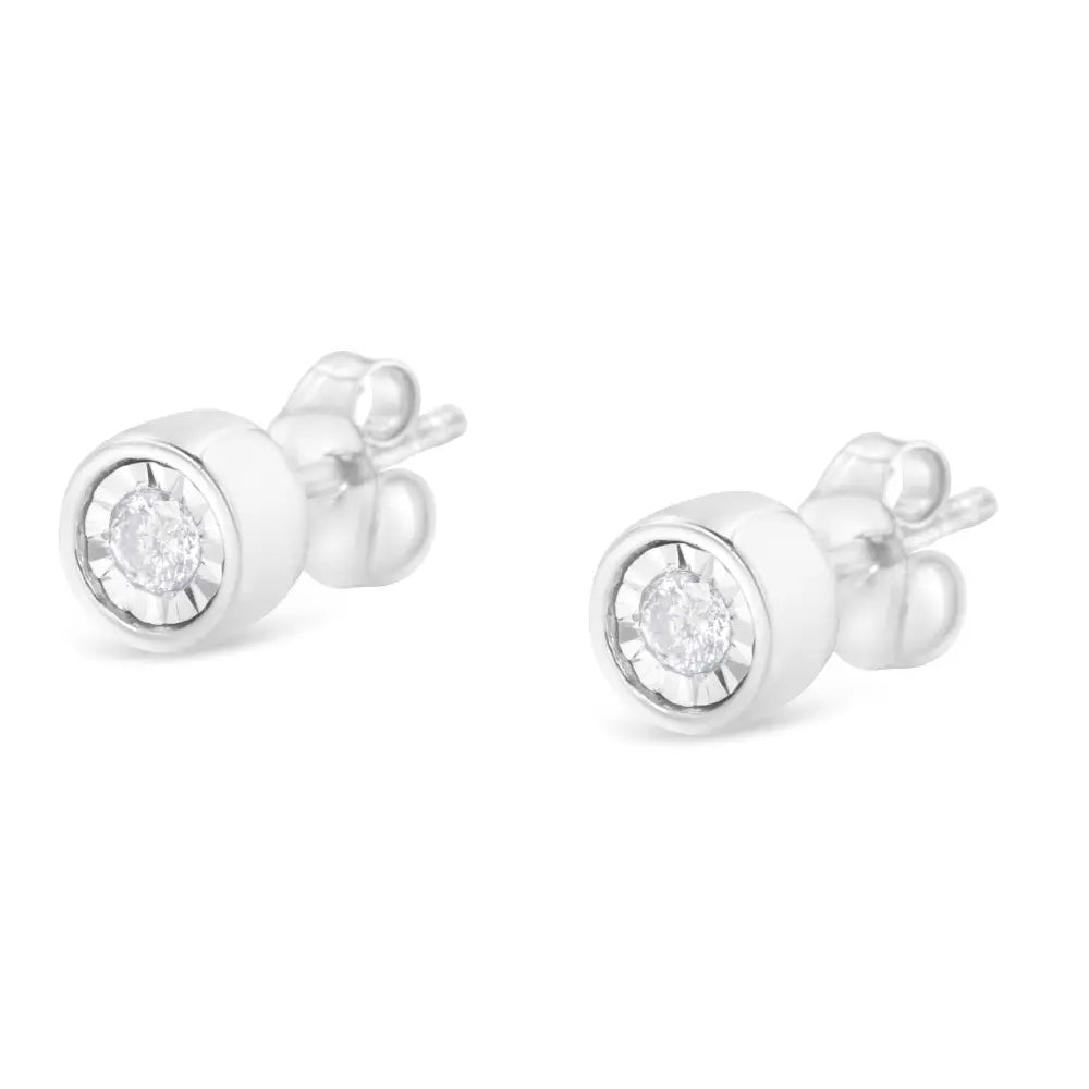 .925 Sterling Silver 1/5 Cttw Round Brilliant-cut Near Colorless Diamond Miracle-set Bezel Barrel Style Stud Earrings