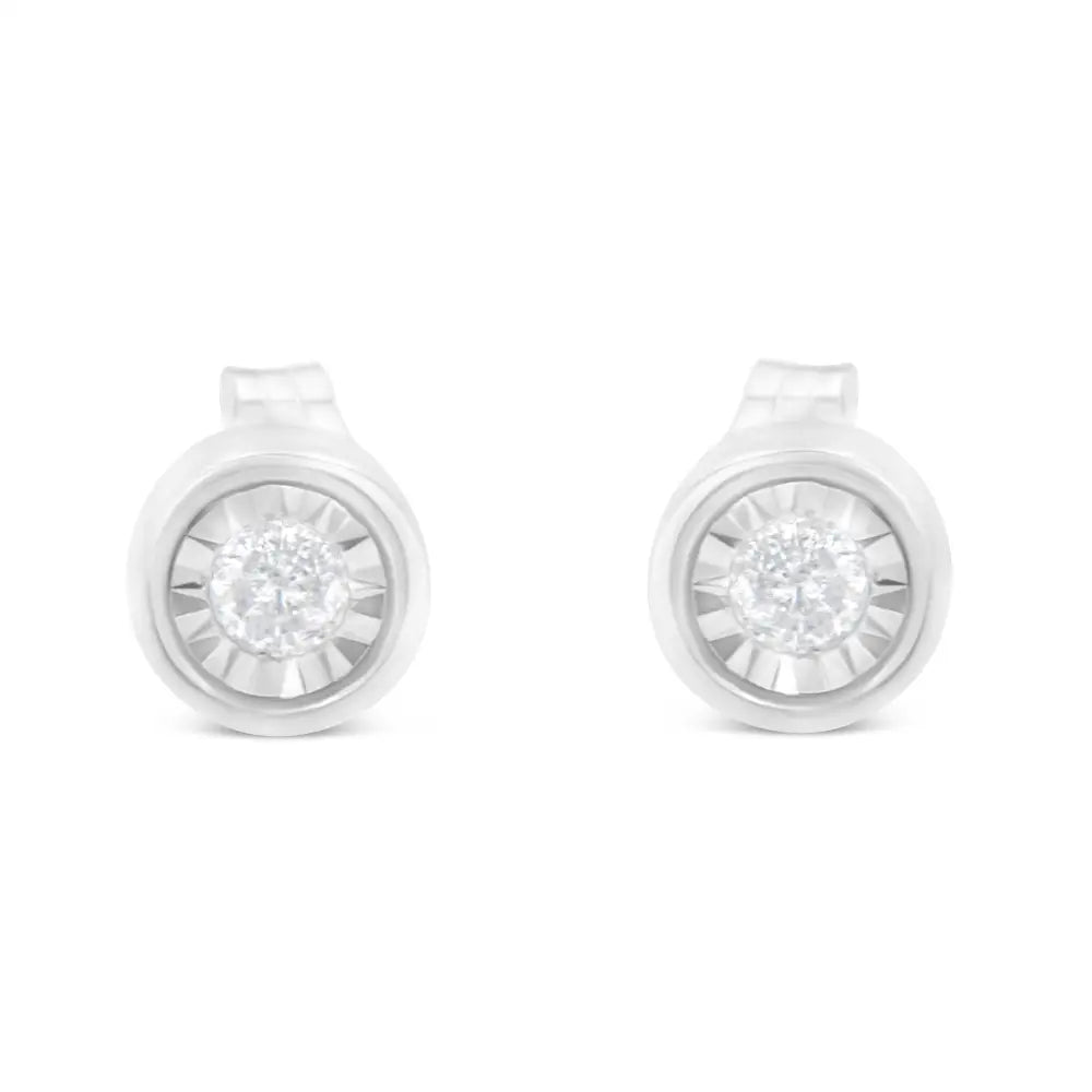 .925 Sterling Silver 1/5 Cttw Round Brilliant-cut Near Colorless Diamond Miracle-set Bezel Barrel Style Stud Earrings