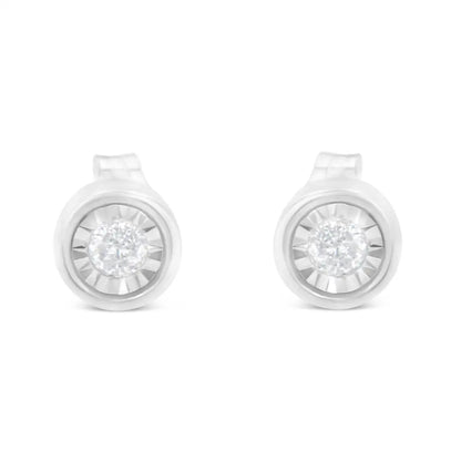 .925 Sterling Silver 1/5 Cttw Round Brilliant-cut Near Colorless Diamond Miracle-set Bezel Barrel Style Stud Earrings