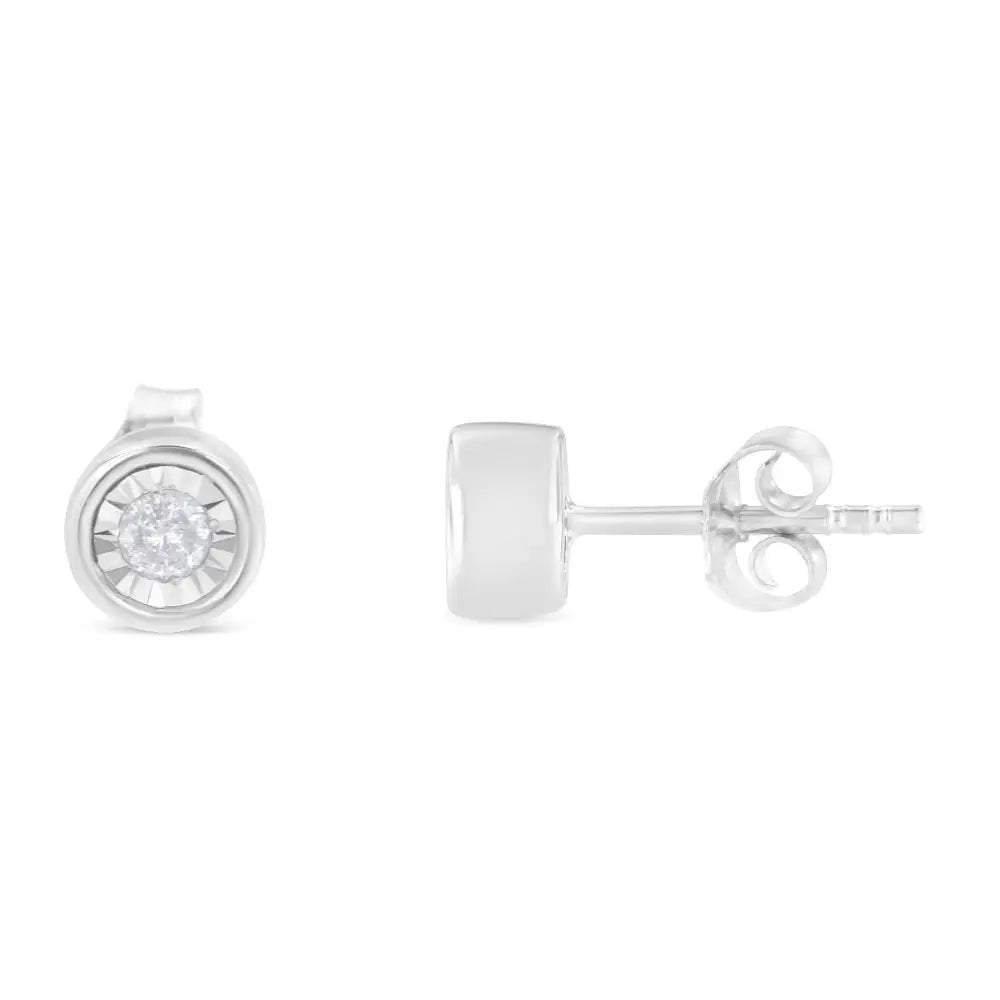 .925 Sterling Silver 1/5 Cttw Round Brilliant-cut Near Colorless Diamond Miracle-set Bezel Barrel Style Stud Earrings