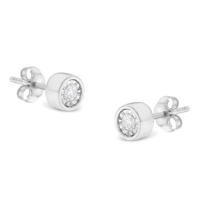 .925 Sterling Silver 1/5 Cttw Round Brilliant-cut Near Colorless Diamond Miracle-set Bezel Barrel Style Stud Earrings