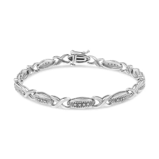 .925 Sterling Silver 1/5 Cttw Round-cut Diamond ?X’ Link Bracelet - Size 7.50’’ (i-j Color I2-i3 Clarity) - Fine