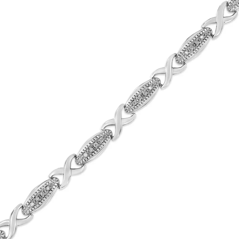 .925 Sterling Silver 1/5 Cttw Round-cut Diamond ?X’ Link Bracelet - Size 7.50’’ (i-j Color I2-i3 Clarity) - Fine